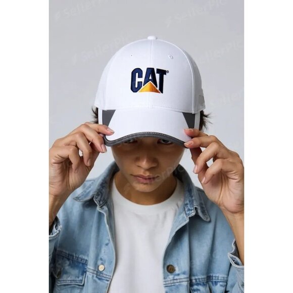 Caterpillar Men's White Adjustable Trademark CAT Logo Baseball Cap One Size - Picture 1 of 13